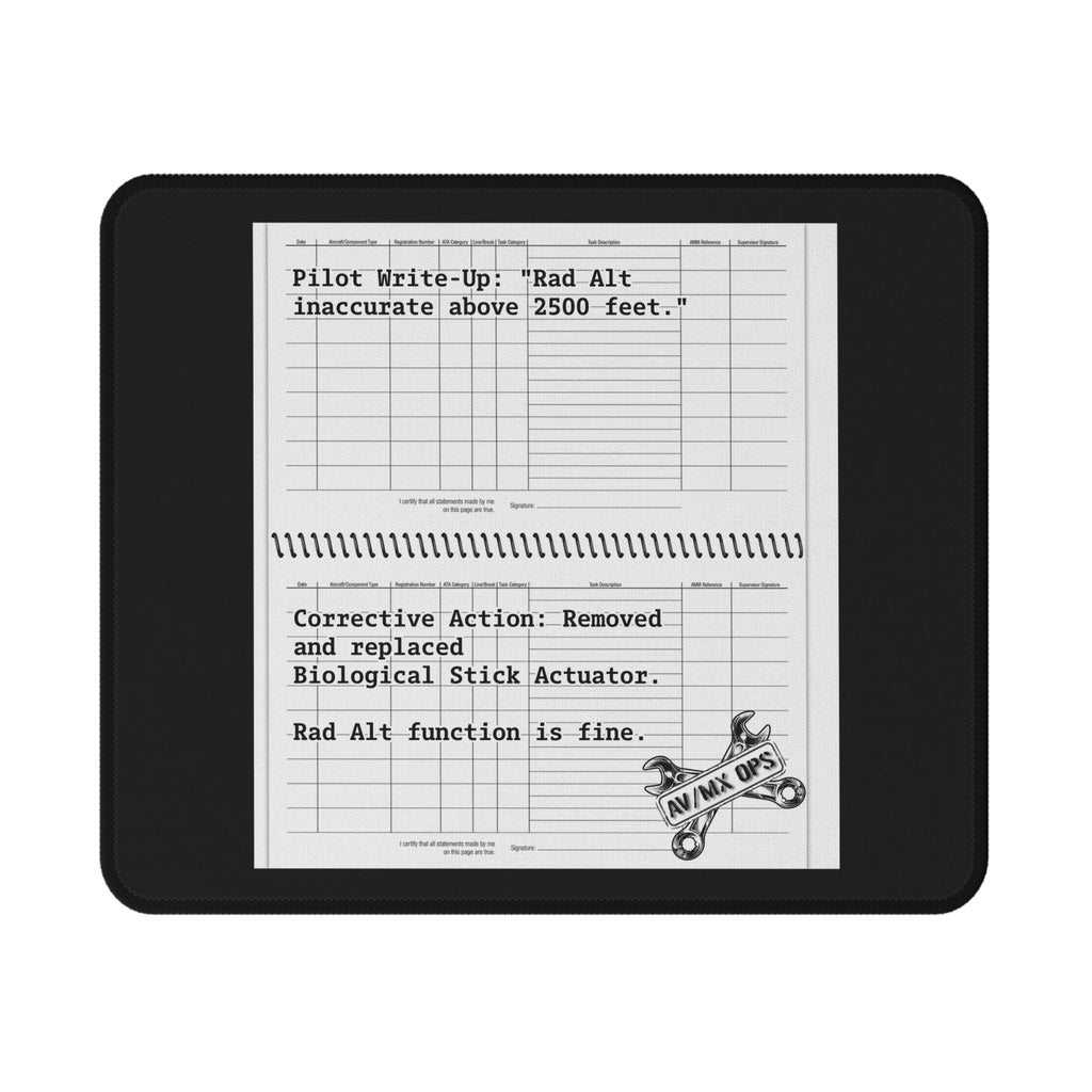 Pilot Write-Up Gaming Mouse Pad — 'Rad Alt inaccurate above 2500 feet' Flight Log Design