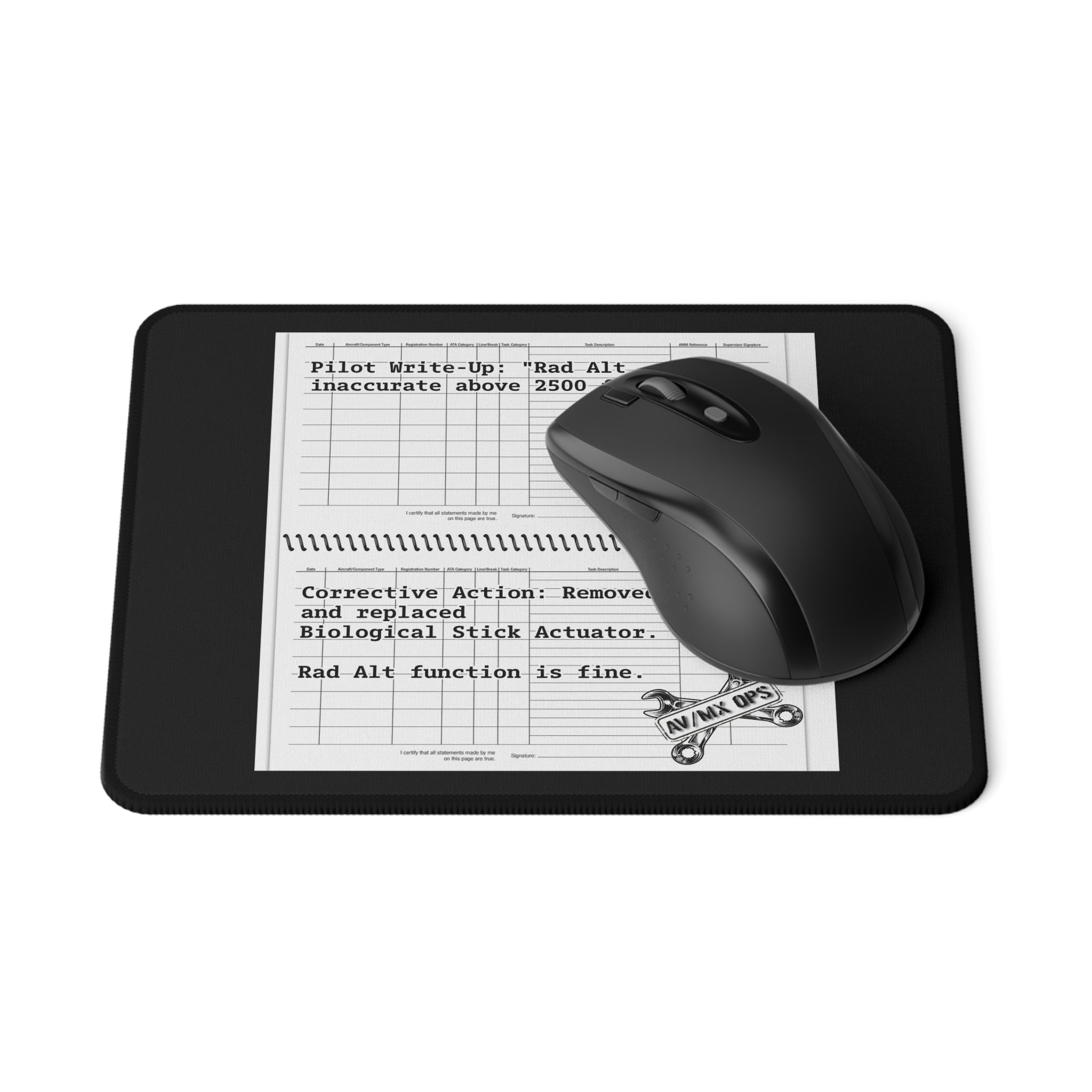 Pilot Write-Up Gaming Mouse Pad — 'Rad Alt inaccurate above 2500 feet' Flight Log Design
