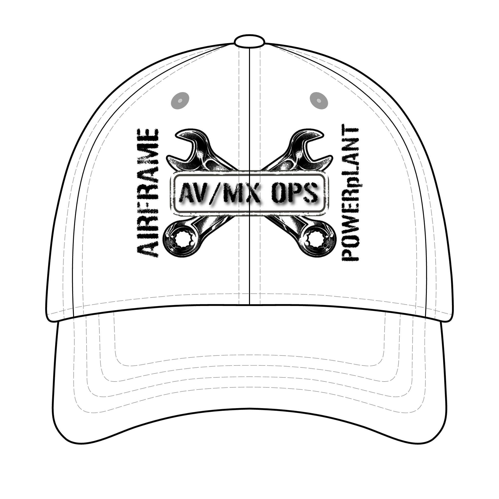 AV/MX Ops Wrench Logo Cap — Airframe Powerplant Aviation Mechanics Hat