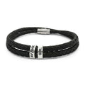 Engraved Black Braided Leather Bracelet with Bead Accent — GRL