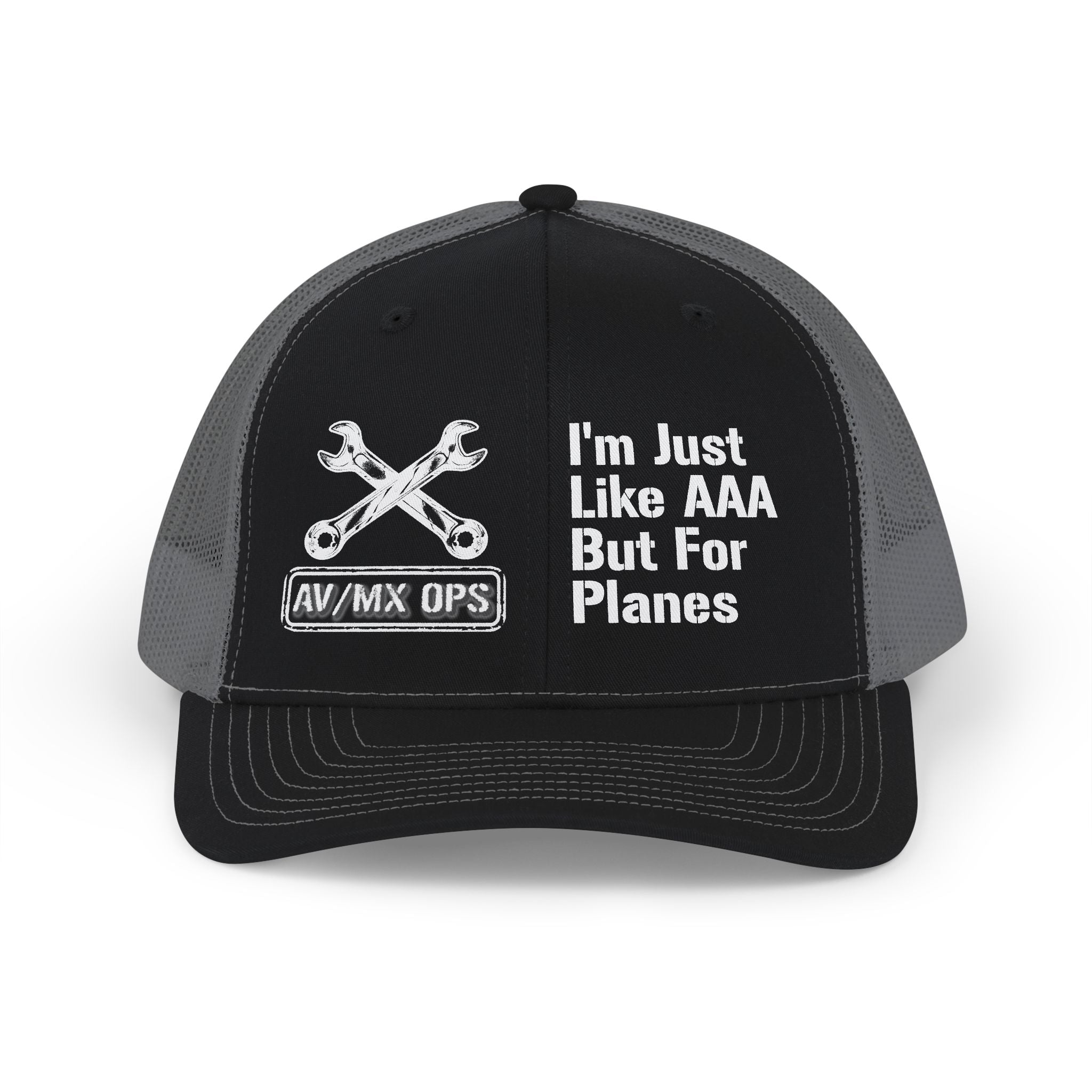 Aviation Mechanic Trucker Cap – "I'm Just Like AAA But For Planes" Mesh Snapback