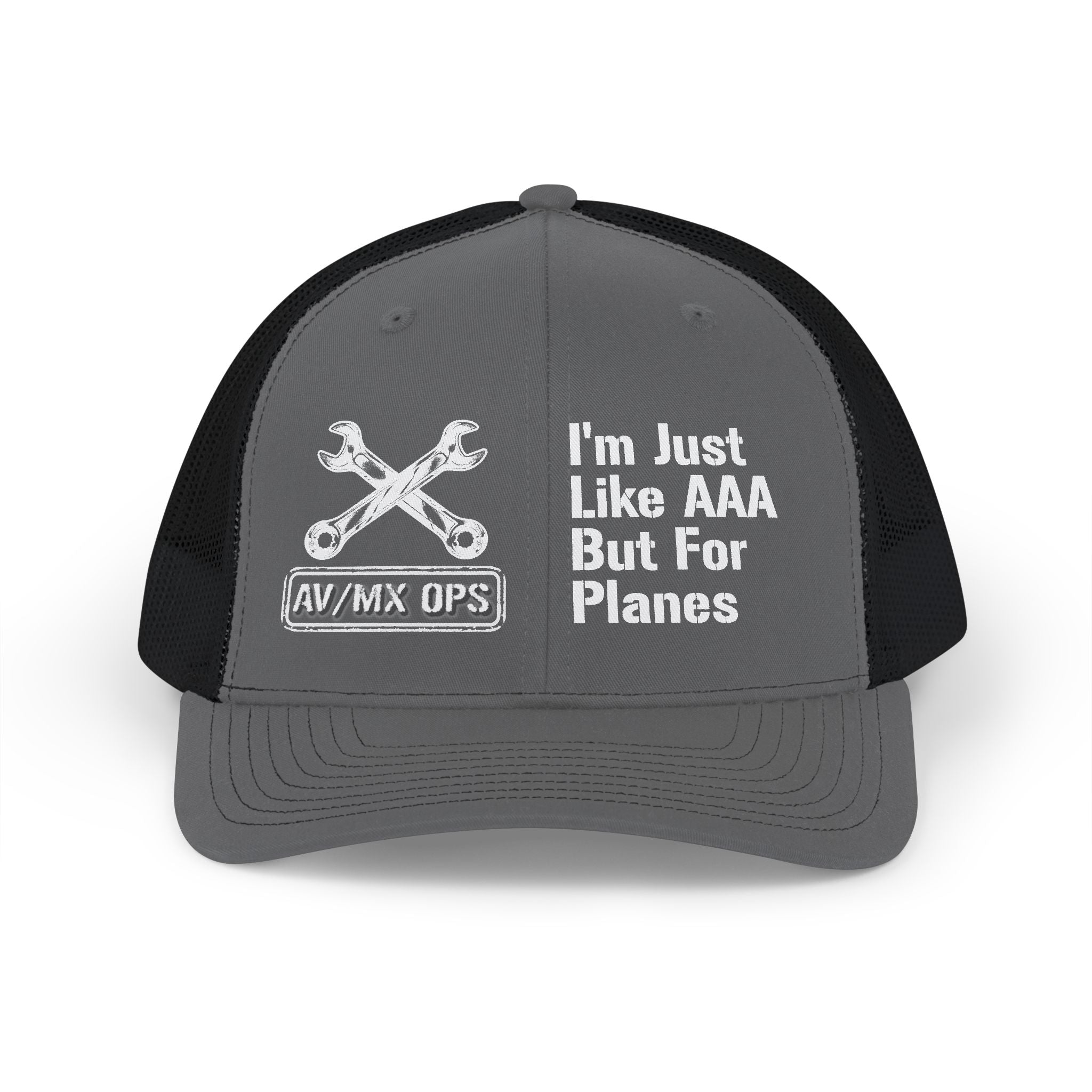 Aviation Mechanic Trucker Cap – "I'm Just Like AAA But For Planes" Mesh Snapback