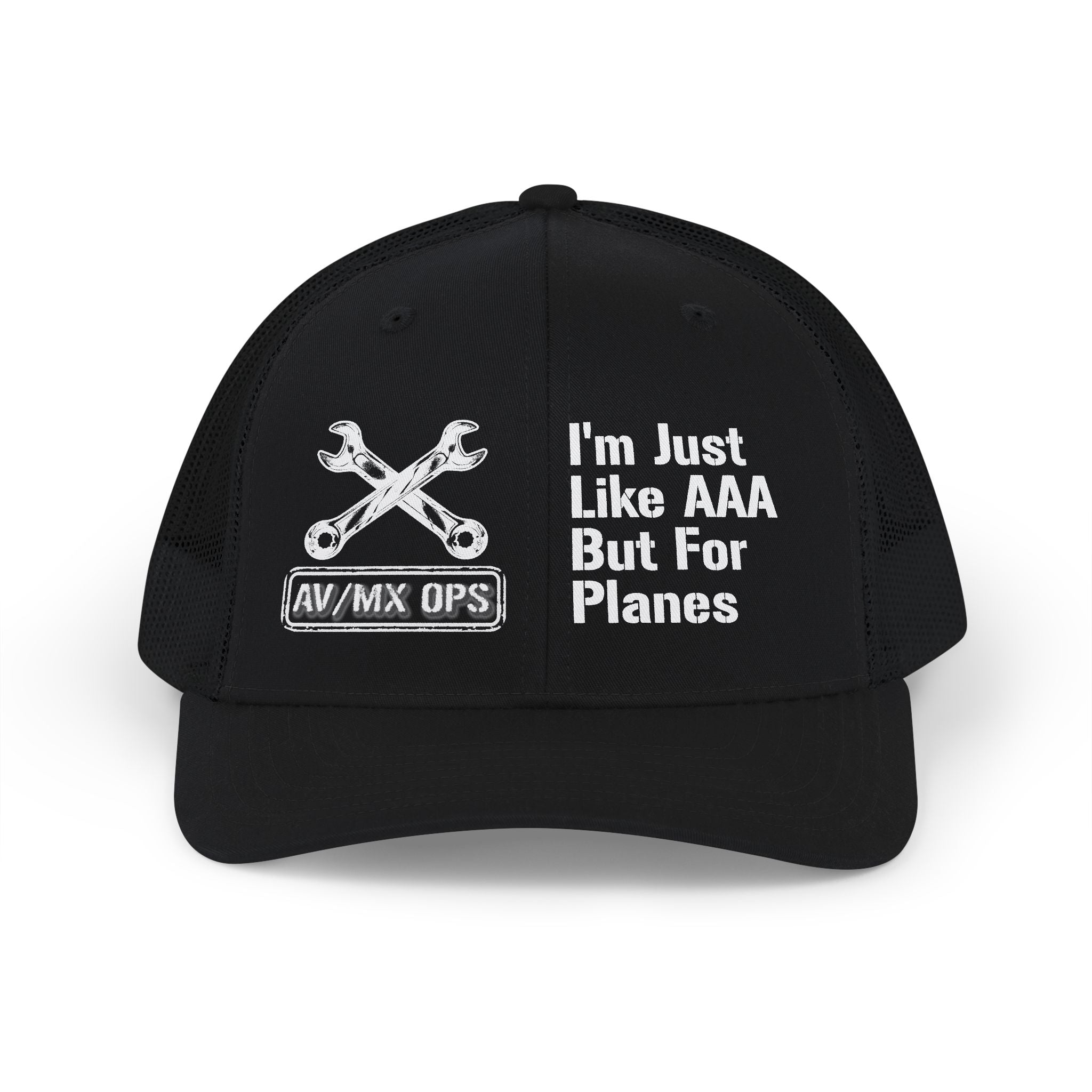 Aviation Mechanic Trucker Cap – "I'm Just Like AAA But For Planes" Mesh Snapback