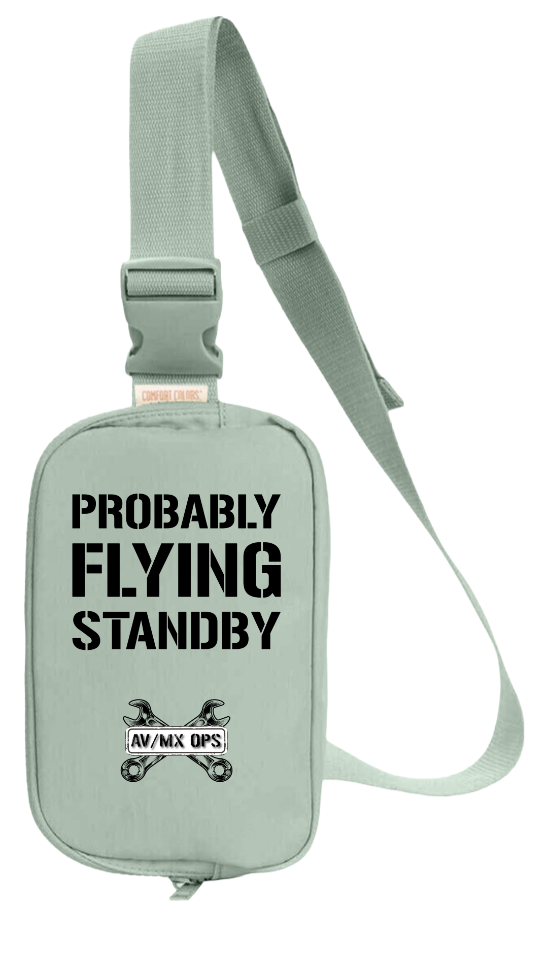 Explorer Sling Bag — "Probably Flying Standby" Embroidered AV/MX Ops Cross-Wrench Design